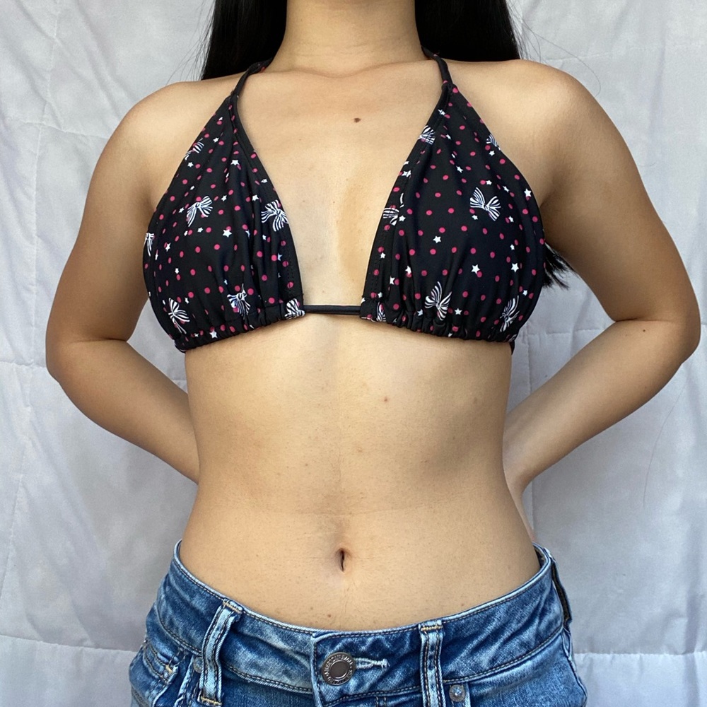 Black Bikini Top w/White Bows and Pink Polka Dots